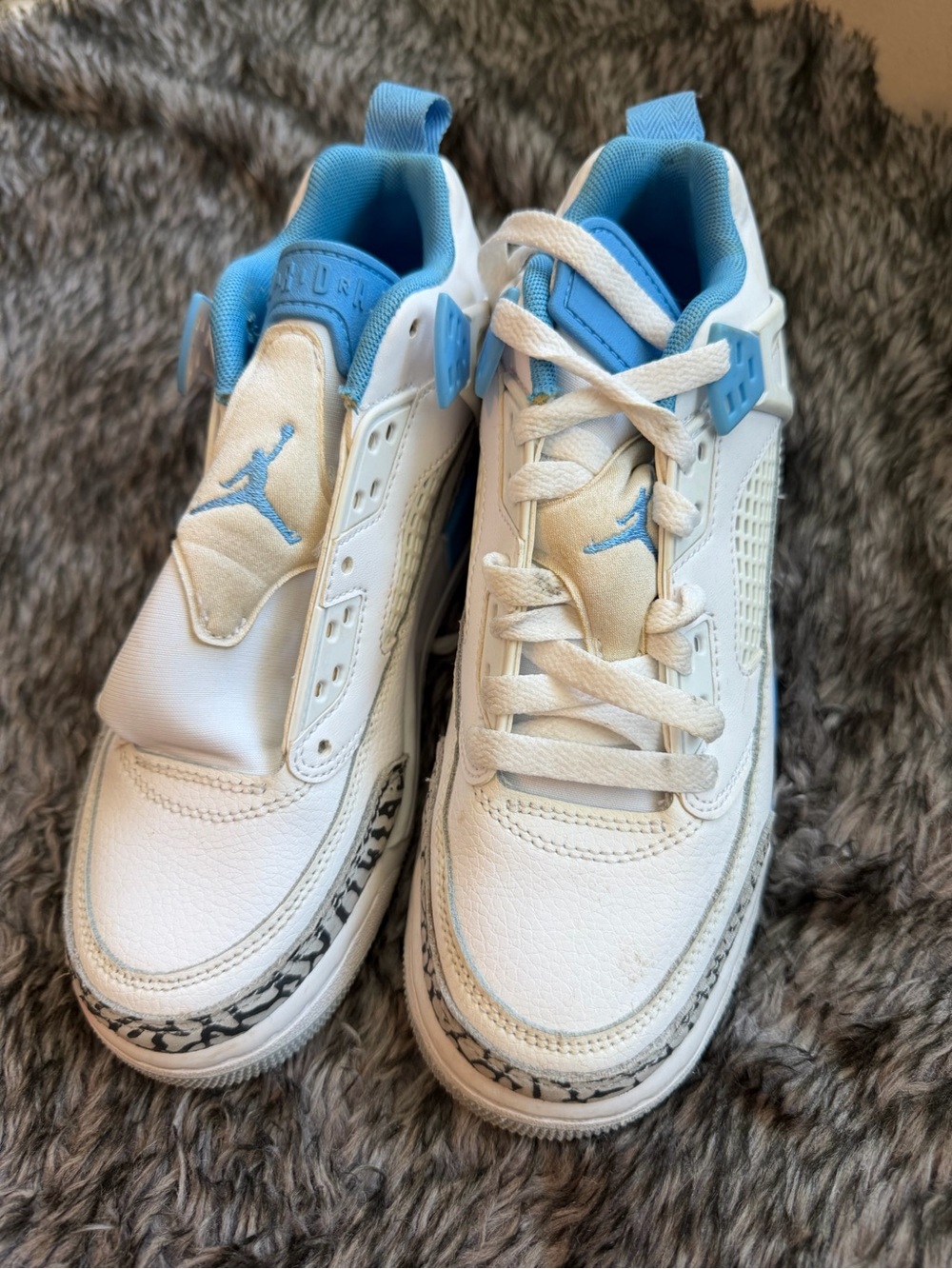 Jordan Kids White and Light Blue Basketball Sneakers